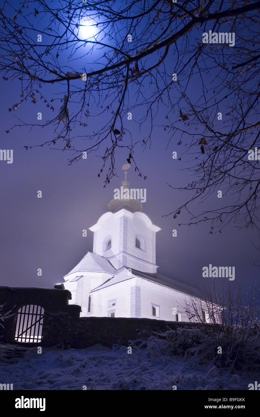 Austria Carinthia church-buildings night-shot full moon evening evening-mood architecture reception 2006 outside-facade style Stock Photo