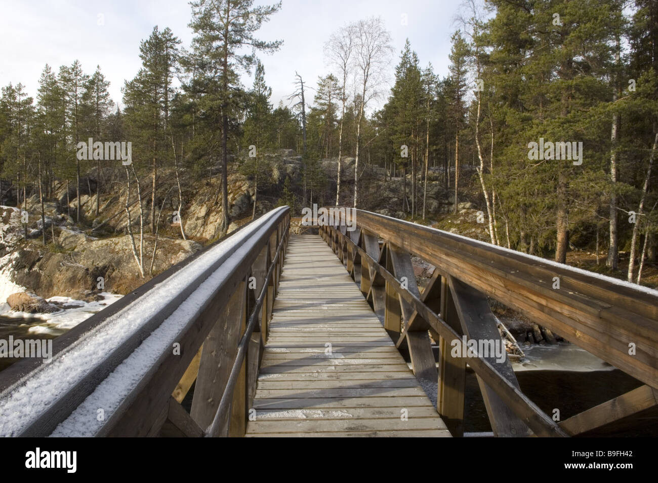 Sweden Muddus National park footpath bridge Stock Photo