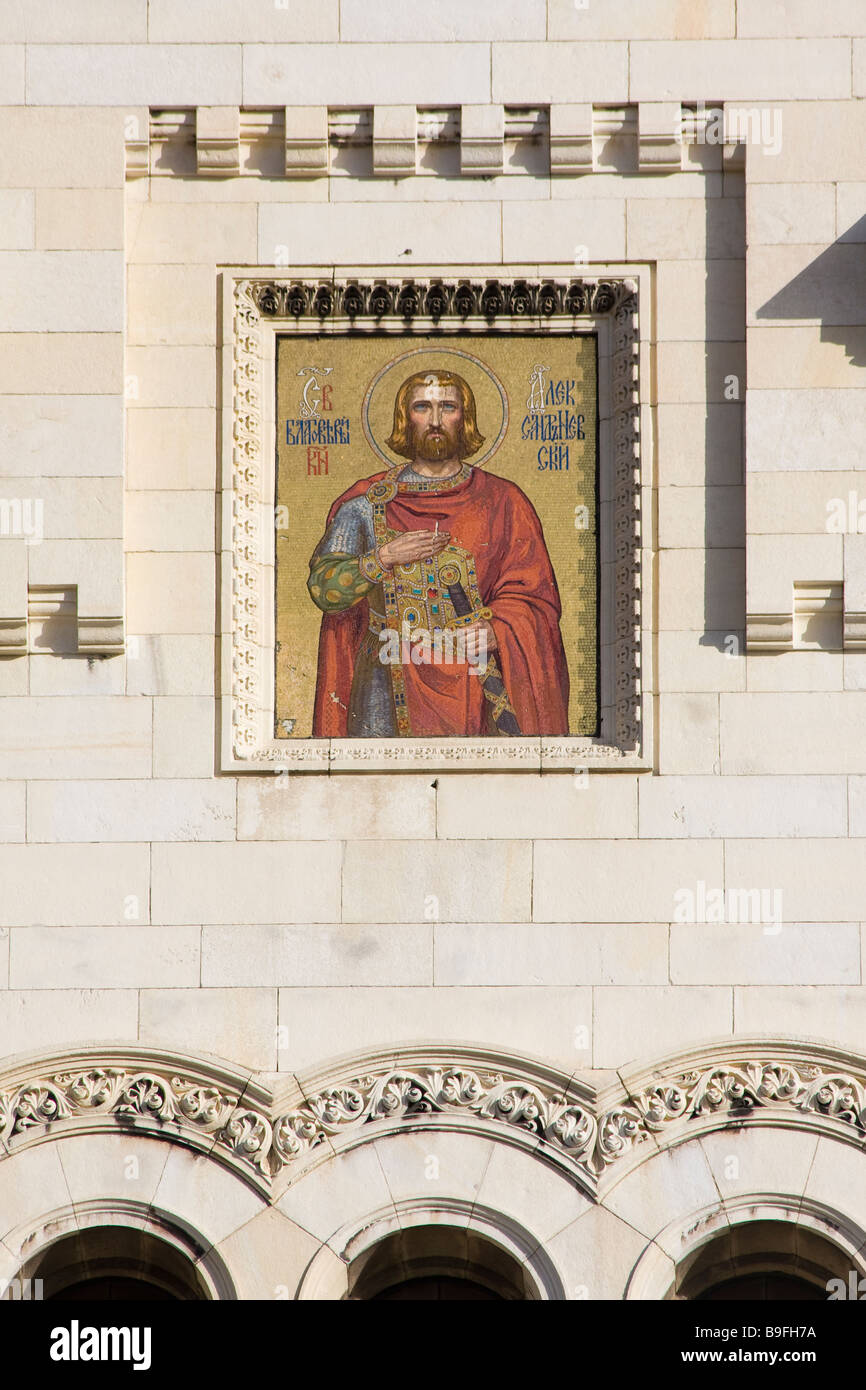 The icon of the Alexander Nevsky on the facade of Alexander Nevsky Memorial Cathedral in  Sofia, Bulgaria Stock Photo