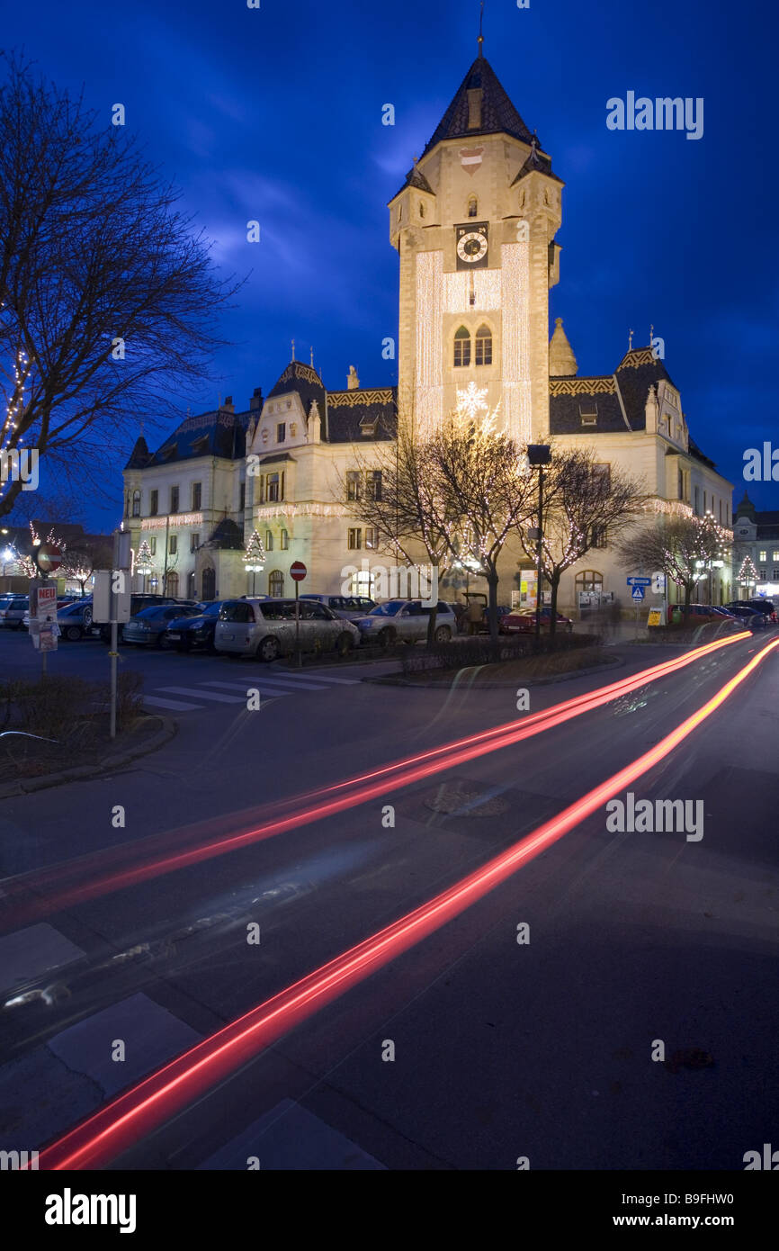 Austria Lower Austria Korneuburg town hall outside-facade evening-mood