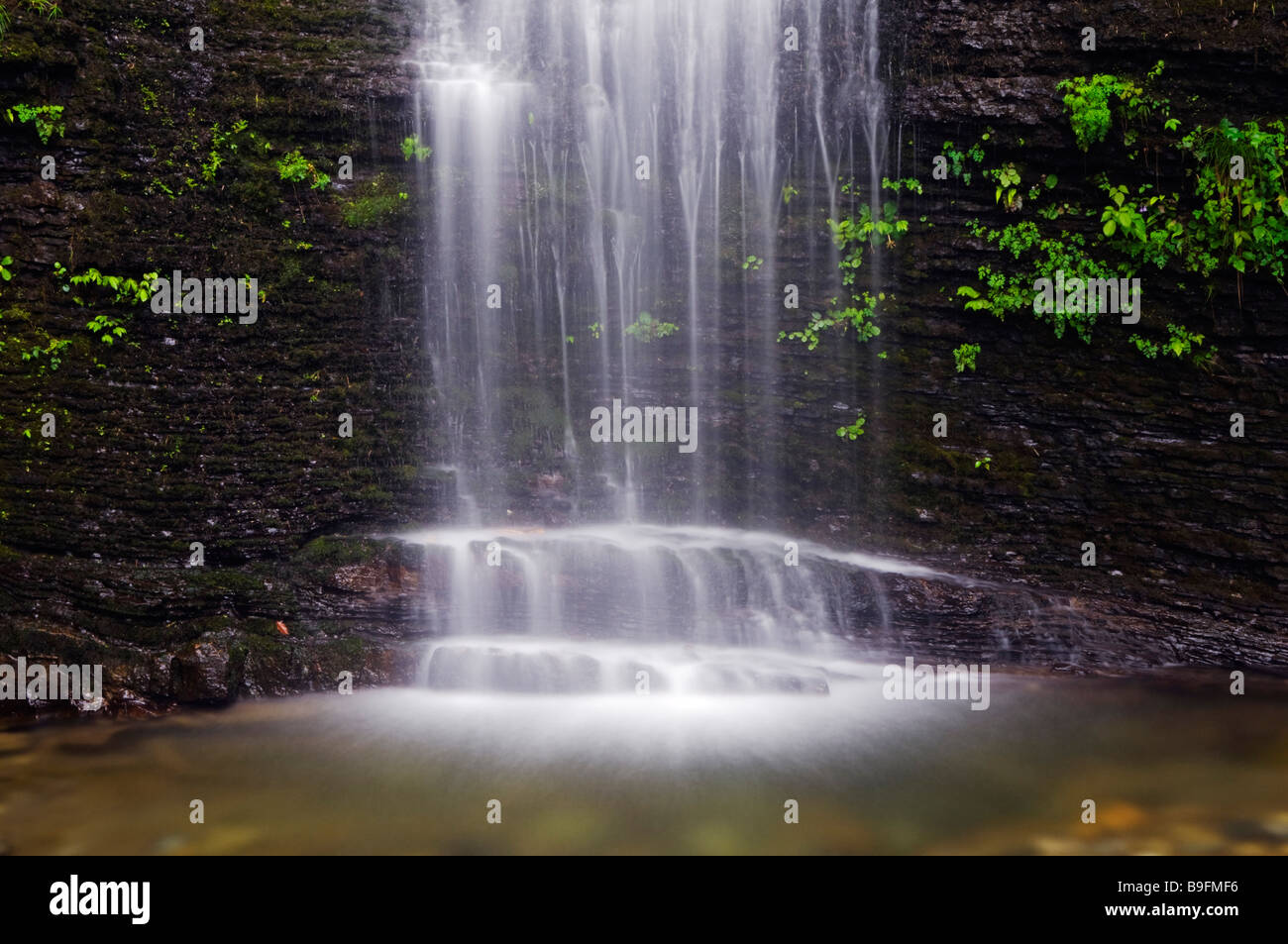China, Sichuan Province, waterfall at Mt Emei Unesco World Heritage site Stock Photo
