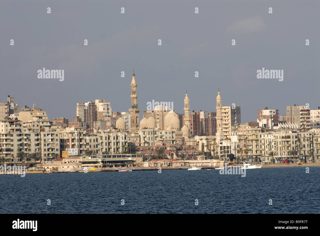 Egypt Alexandria city view harbor Africa port houses high-rises ...