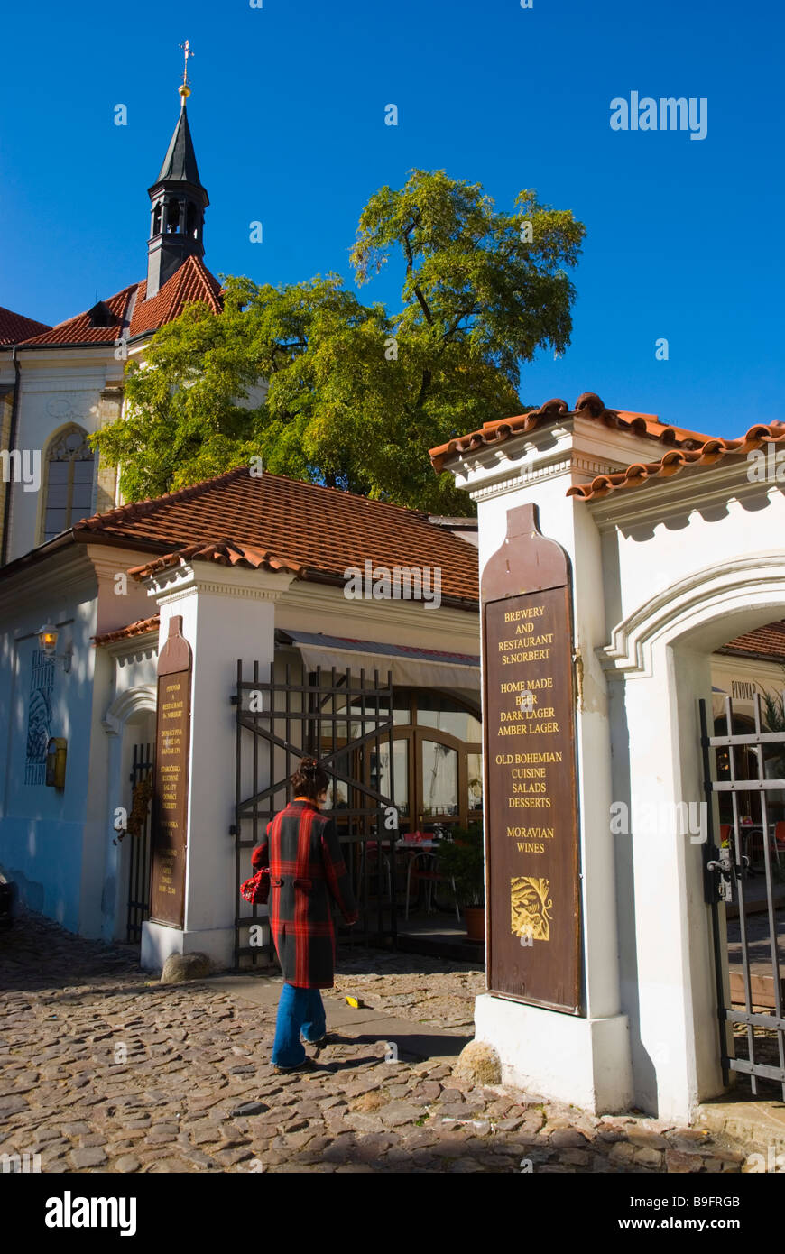 Gates leading to St Herbert restaurant and brewery at Strahov Monastery