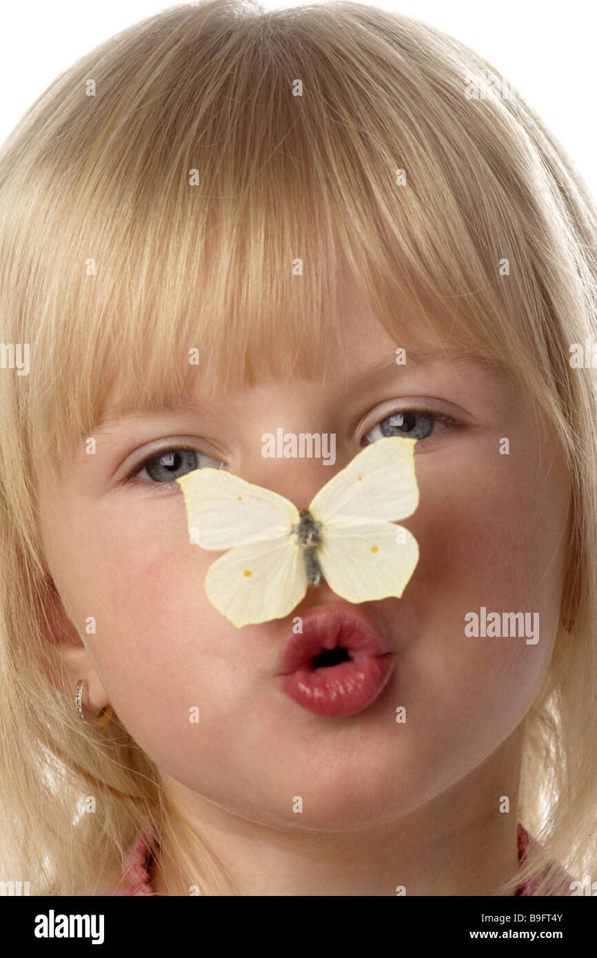 girl nose butterfly facial expression portrait people child blond nose