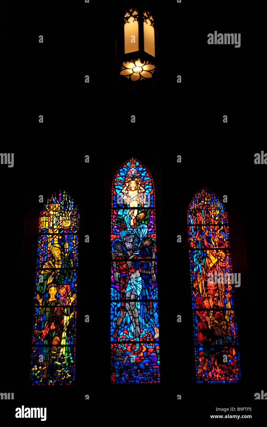Stained glass windows inside of the Washington National Cathedral Stock
