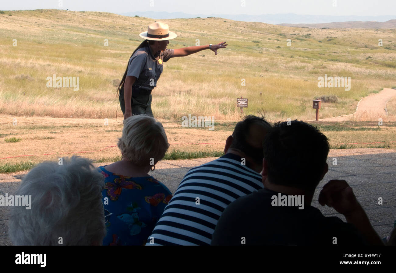 Park ranger describes historic battle Little Bighorn Battlefield Montana USA Stock Photo
