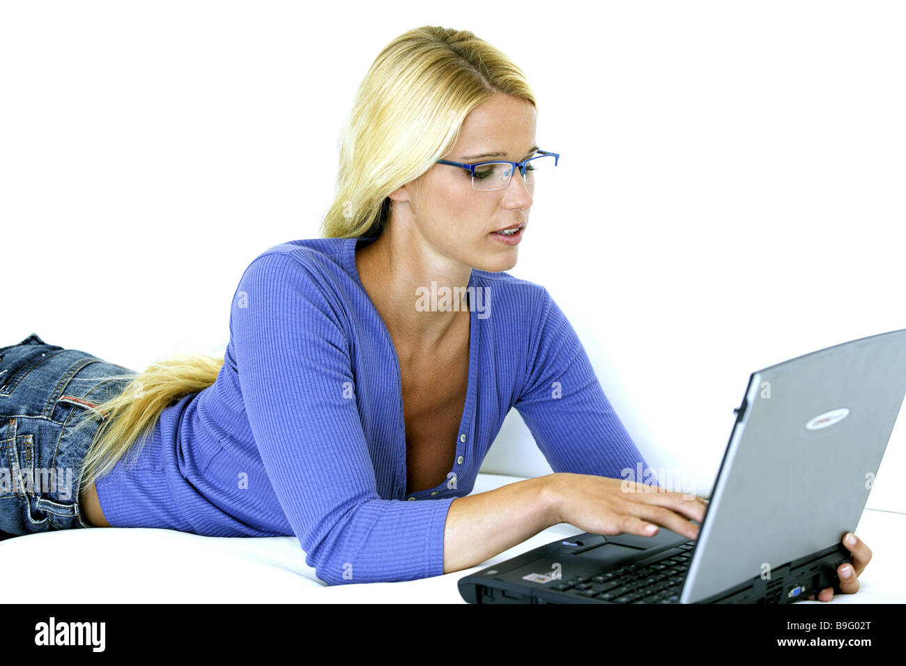 20-30 years 30-40 years user work comfortably gaze blond glasses computers data input data-administration detail Easy simply Stock Photo