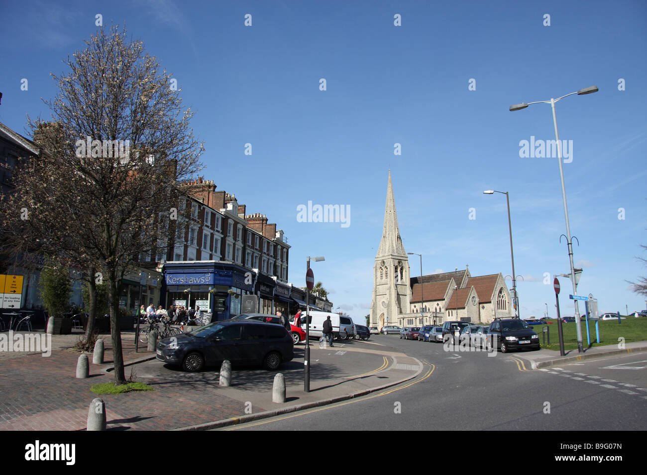 blackheath london england uk houses shops church Stock Photo