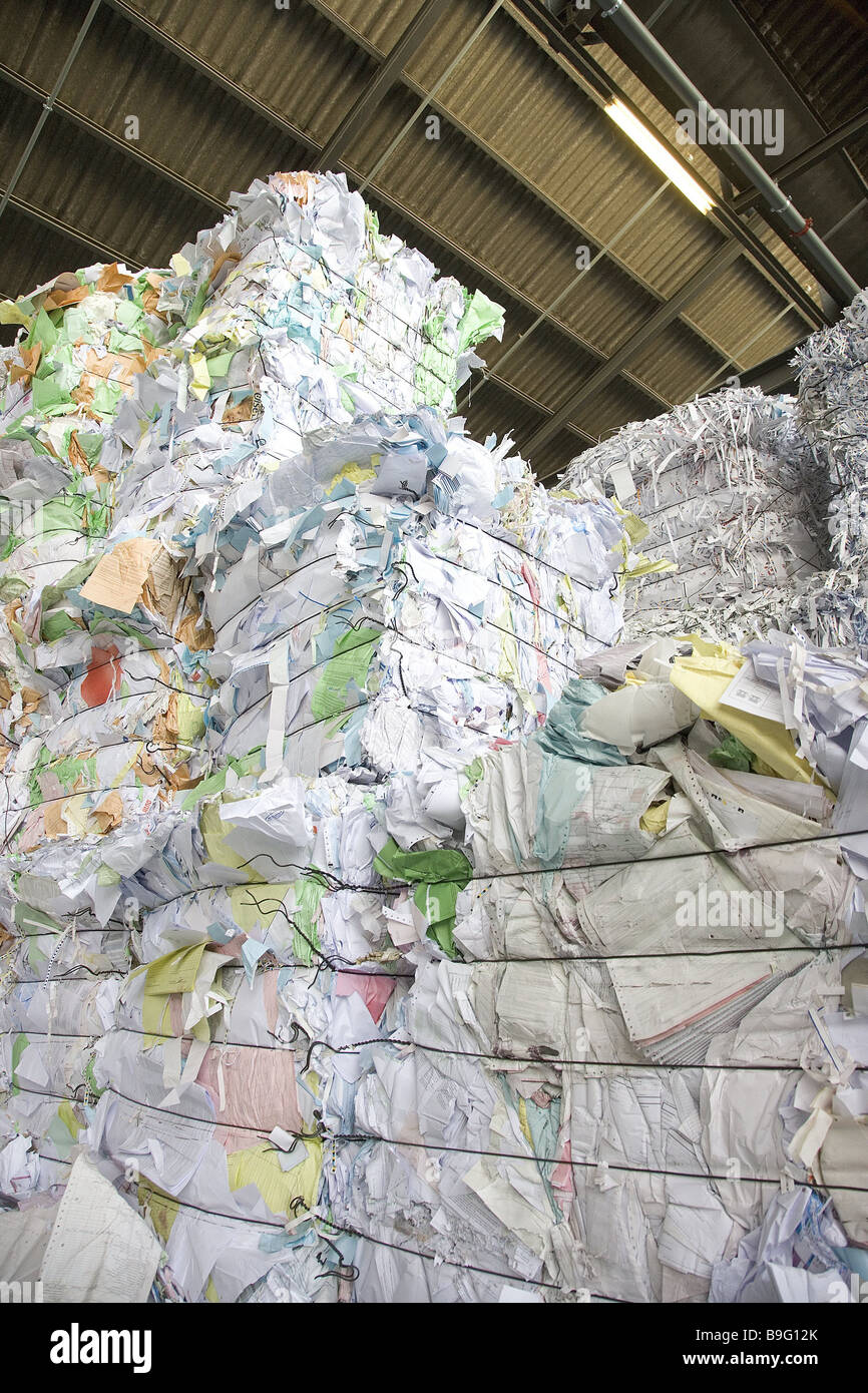 Warehouse wastepaper recycling stacked hall collecting point raw materials papergarbage garbage
