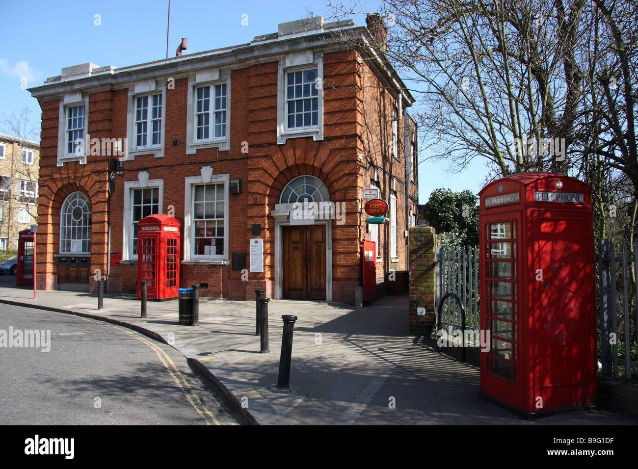 blackheath london england uk victorian post office red traditional telephone box booths Stock Photo