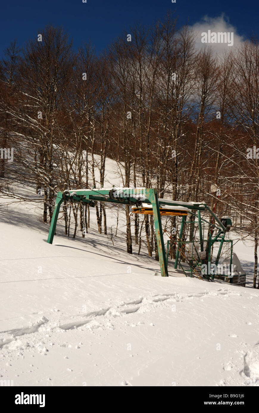 Abandoned ski lift in Campo Staffi, Hernici Mounts, Apennines (Italy) Stock Photo