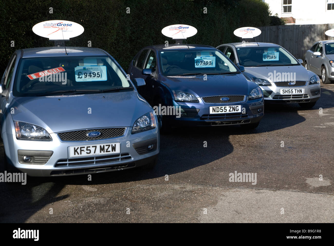 Second hand used cars for sale on garage forecourt Stock ...