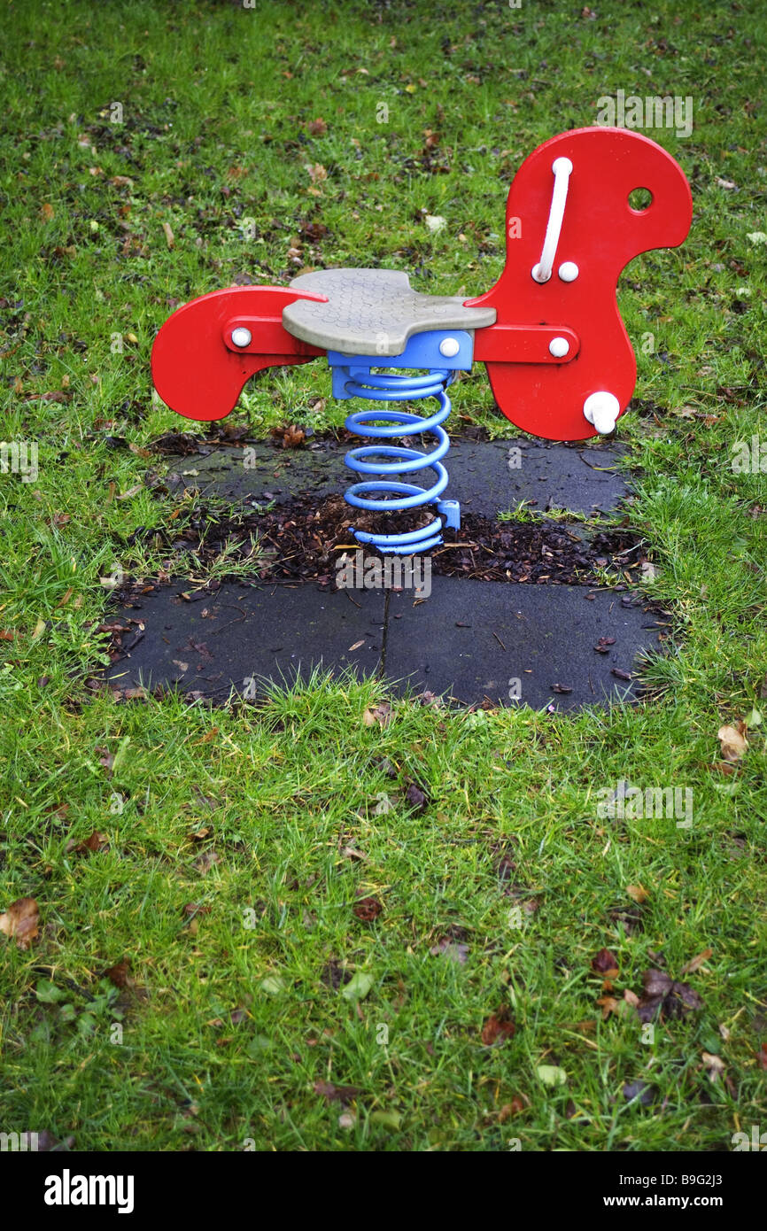 Playground rocking horse red children's gameplace outside deserted