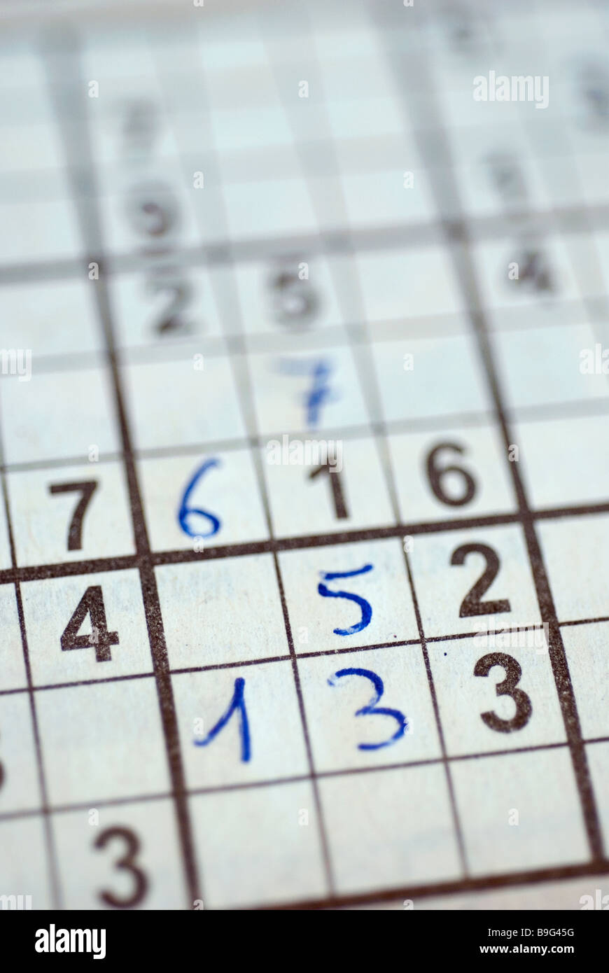 close up view of sudoku puzzle Stock Photo