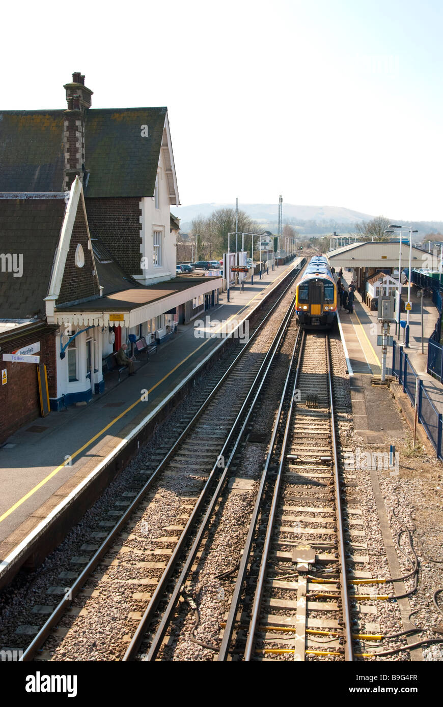 Petersfield Railway Station and level crossing Stock Photo