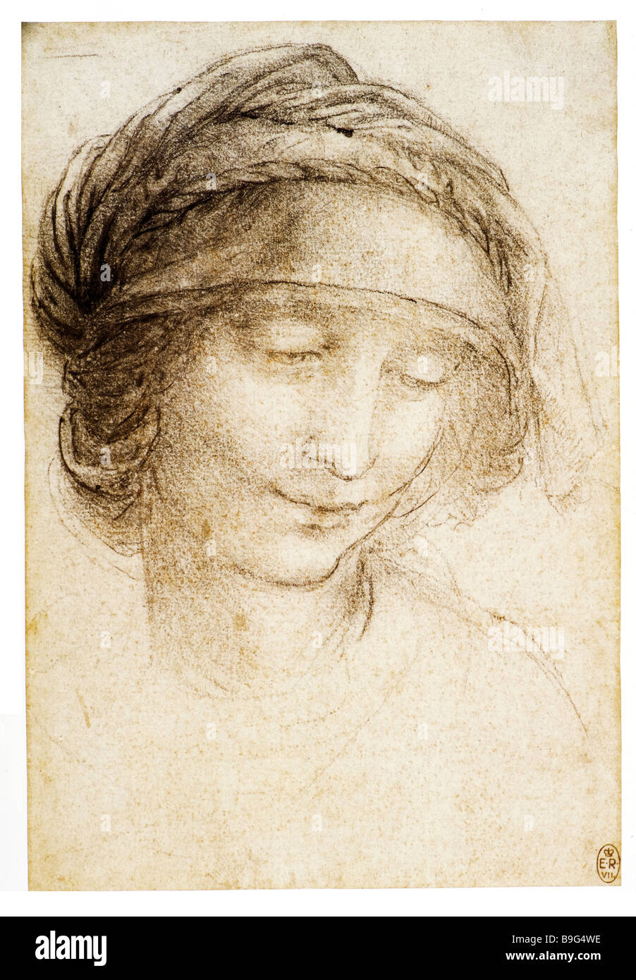 study of the head of St. Anne by Leonardo da Vinci 1501-1510 black chalk Stock Photo