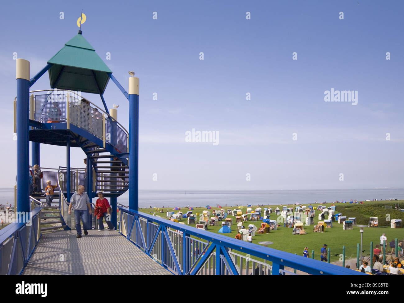 Germany East Frisia northern dike belvedere 'house of the guest' live of the guest' architecture outlook outlook storm of Stock Photo