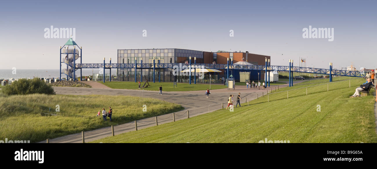 Germany East Frisia northern dike 'house of the guest' live of the guest' architecture outlook storm construction bridge dike Stock Photo