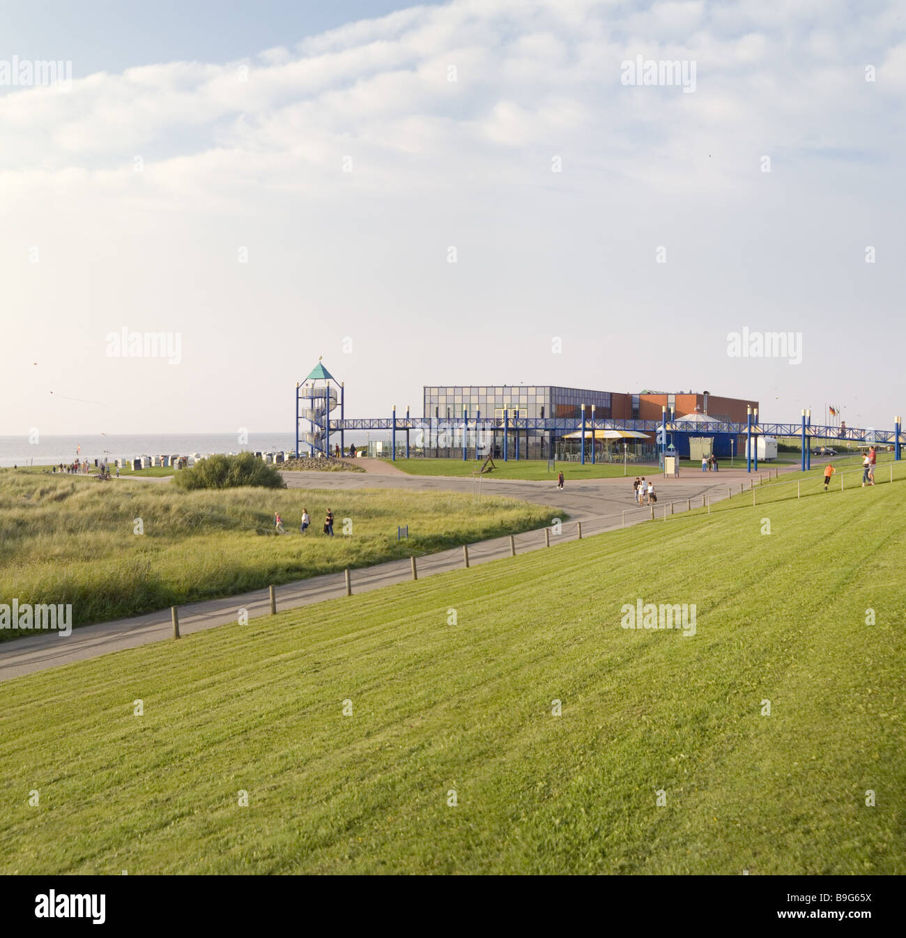 Germany East Frisia northern dike 'house of the guest' live of the guest' architecture outlook storm construction bridge dike Stock Photo