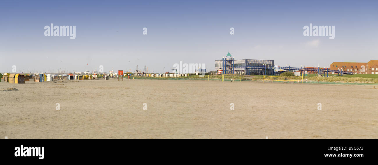 Germany East Frisia northern dike beach 'house of the guest' live of the guest' architecture outlook storm construction Germany Stock Photo