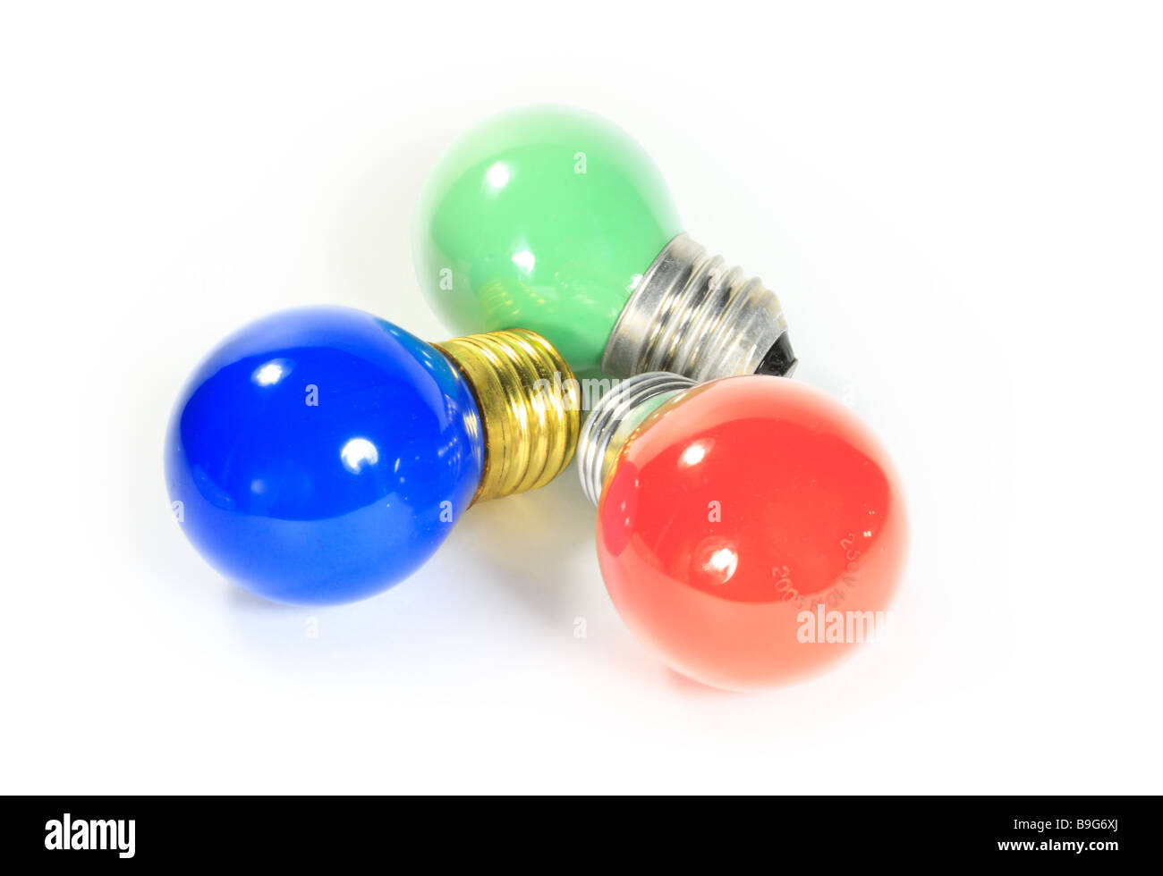 Three of different colors electric bulbs Stock Photo Alamy