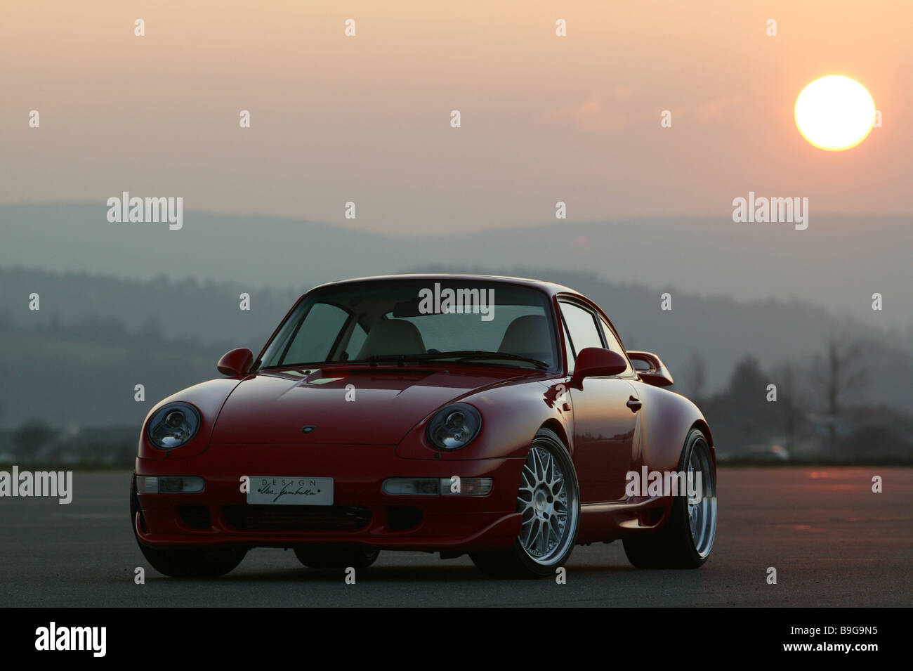 Porsche Gemballa red frontview sunset series vehicle car sport cars