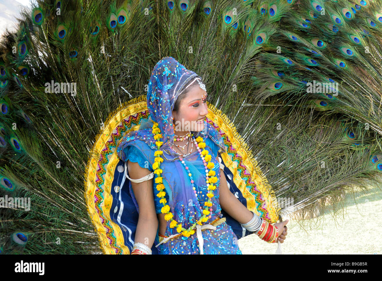 Peacock feather dancers at the Jaipur Elephant Festival Stock Photo Alamy