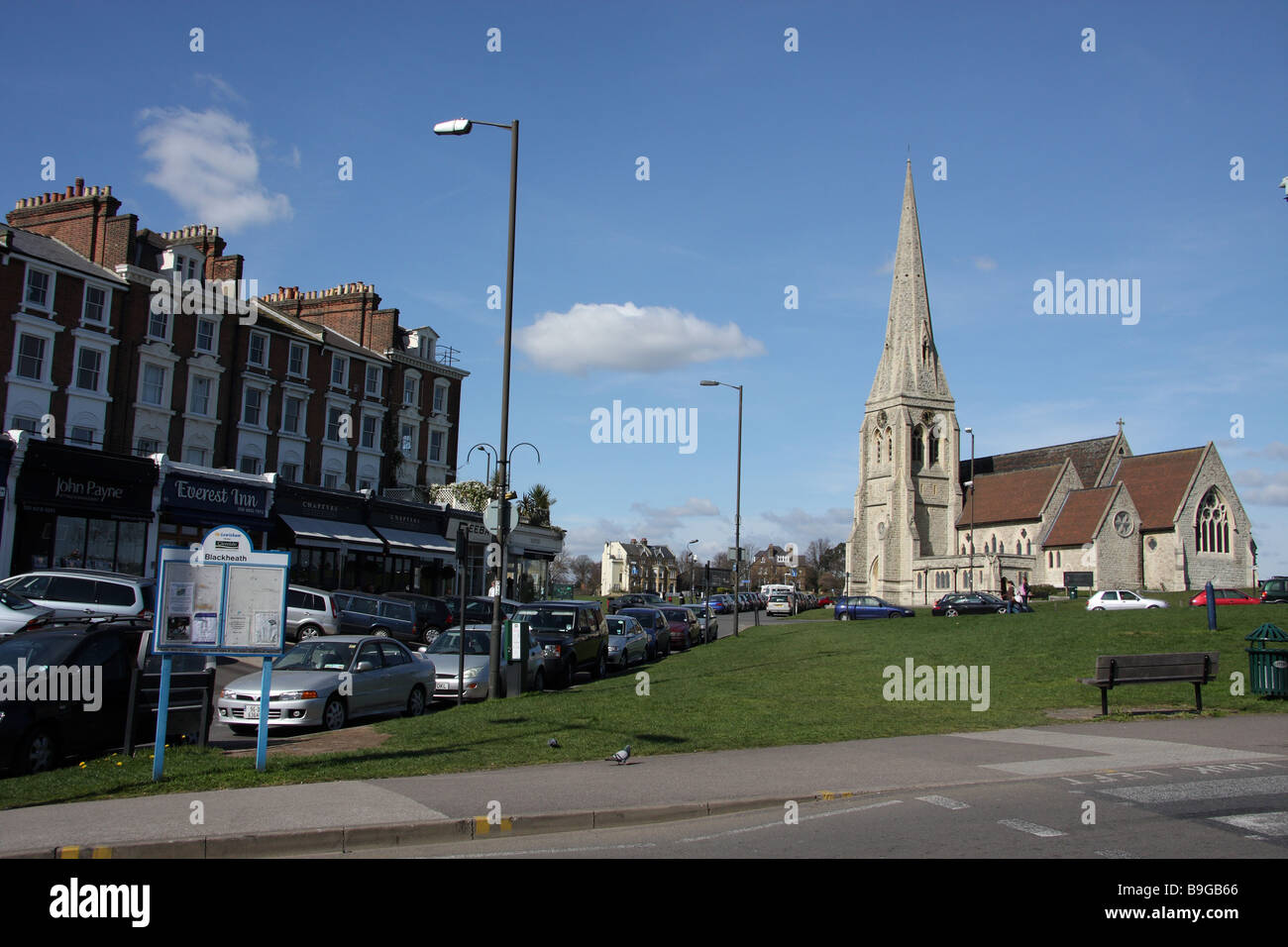 blackheath london england uk houses shops church Stock Photo