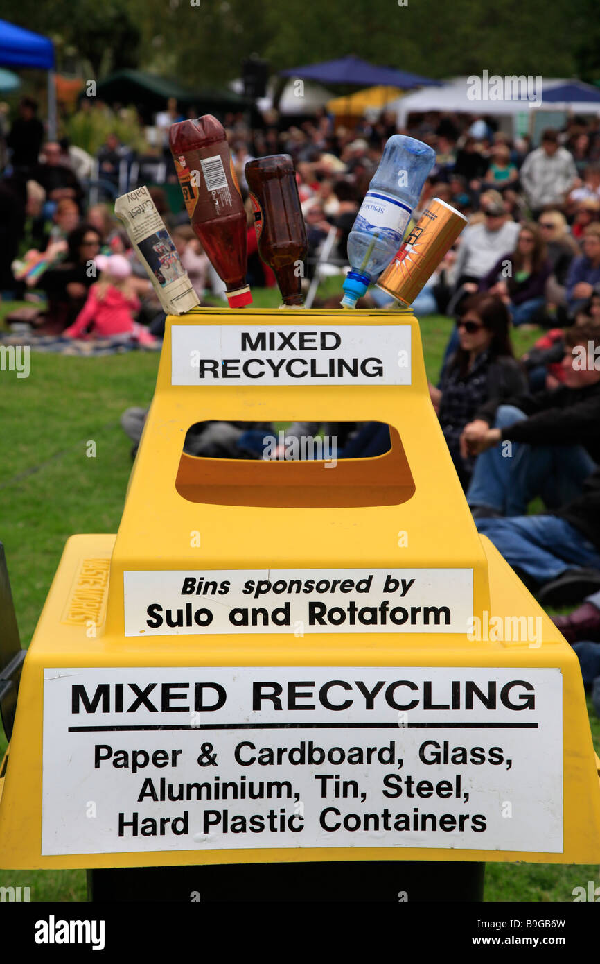 Recycling bin at wine and food festival,Timaru,Canterbury,South Island,New Zealand Stock Photo