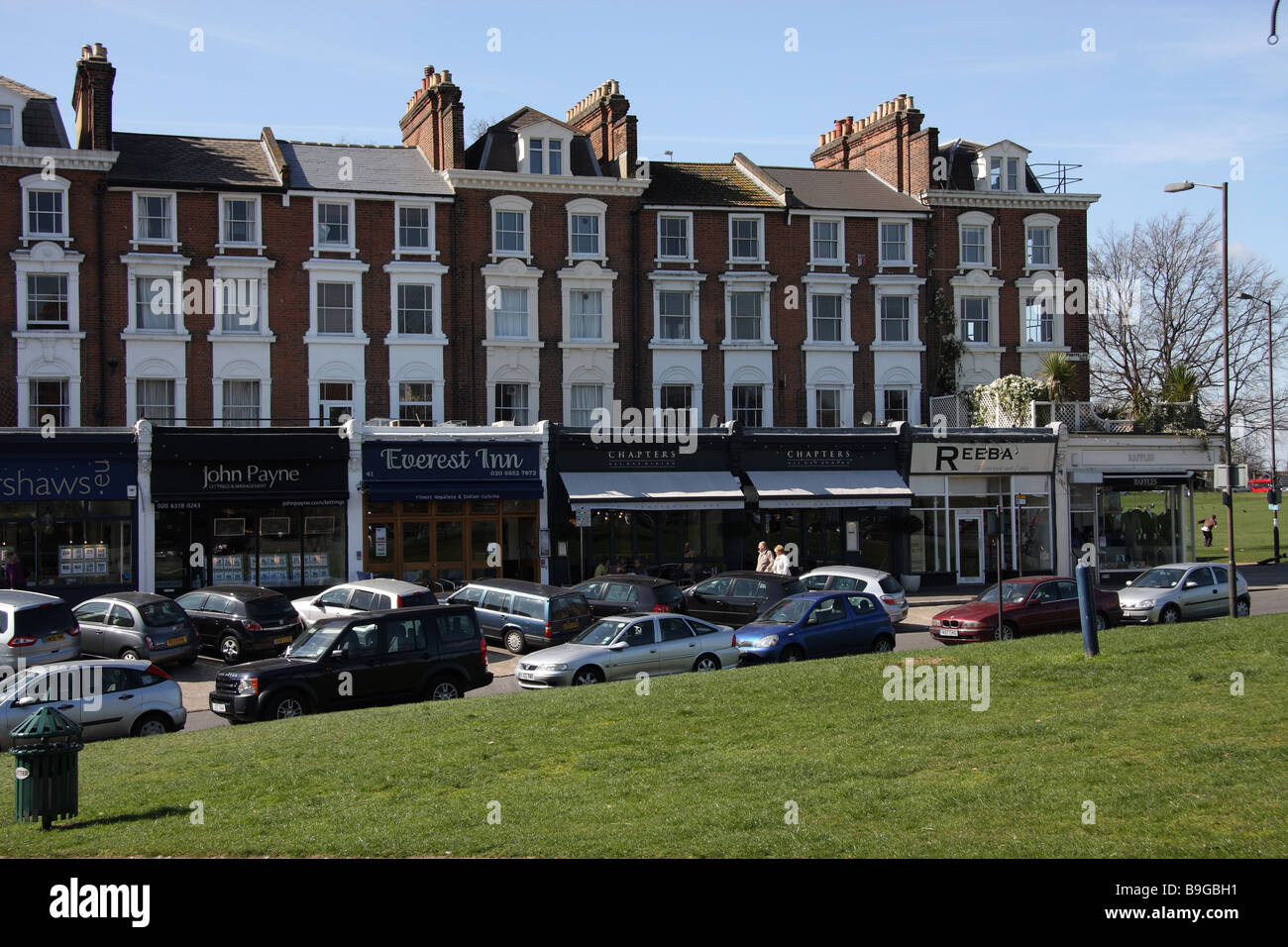 blackheath london england uk houses shops heath grass Stock