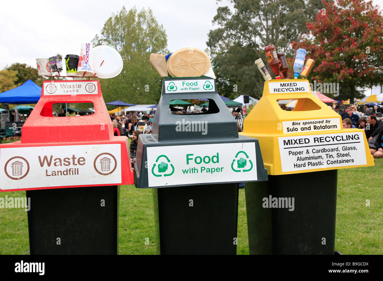 Recycling bins at wine and food festival,Timaru,Canterbury,South Island