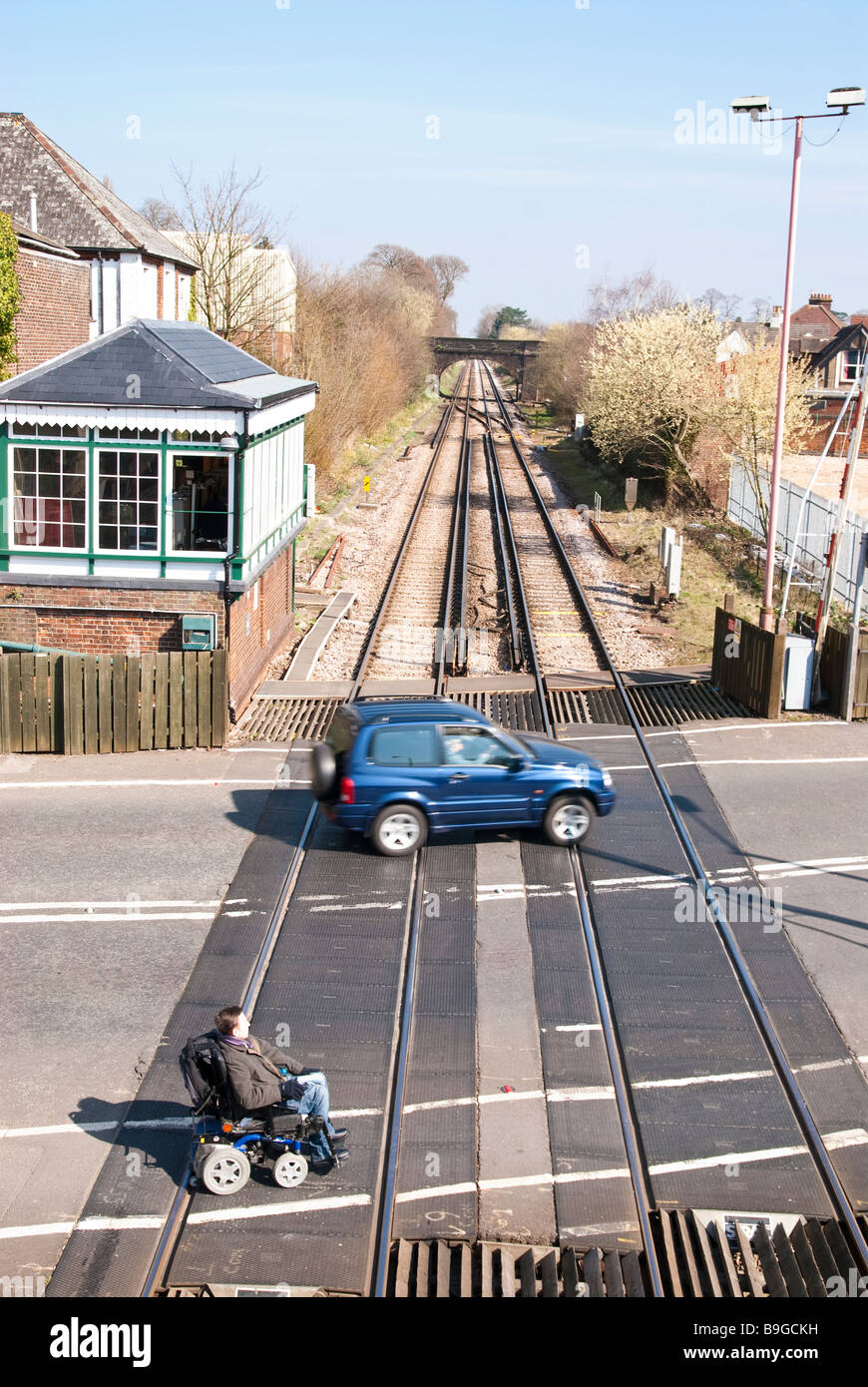 Petersfield Railway Station and level crossing Stock Photo