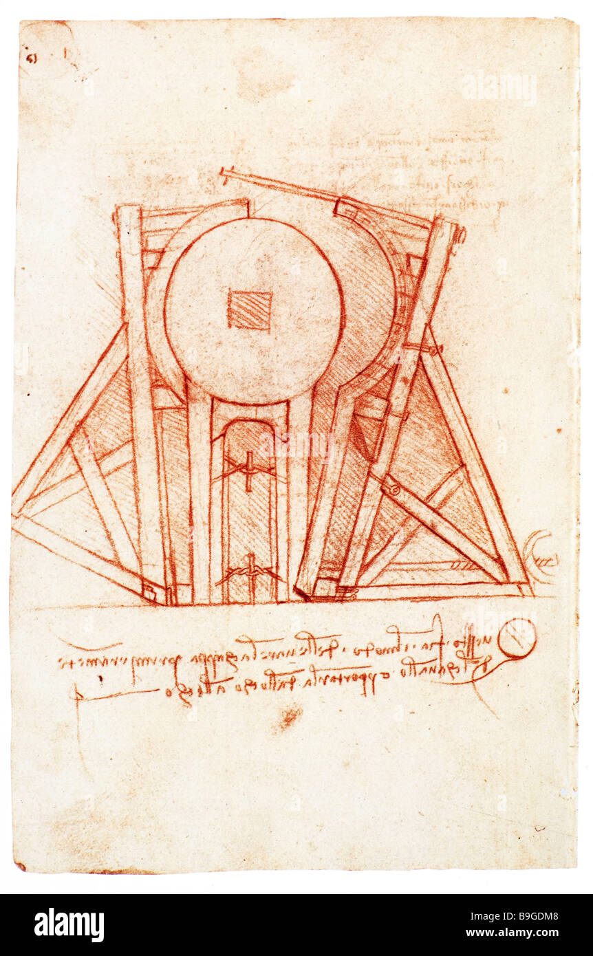 Study of the wooden framework with casting mold for the Sforza Horse 1491- 1493 by Leonardo da Vinci Stock Photo