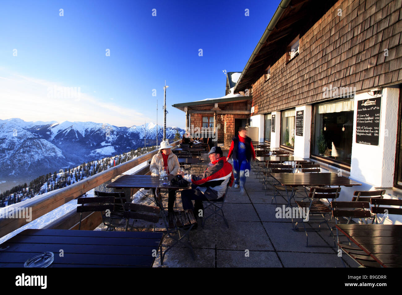 Stagger Cafe Germany Bavaria stagger mountain-station terrace restaurant winter ...
