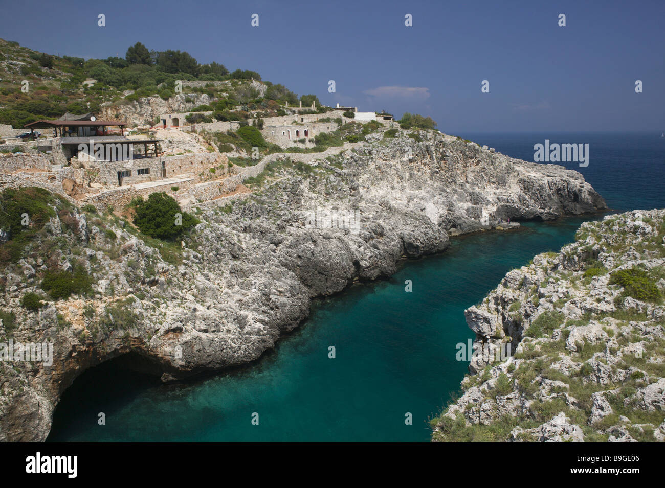 Italy Apulia Gagliano Del Capo coast-landscape southeast-Italy destination landscape rocky rocks rock-coast coast Stock Photo