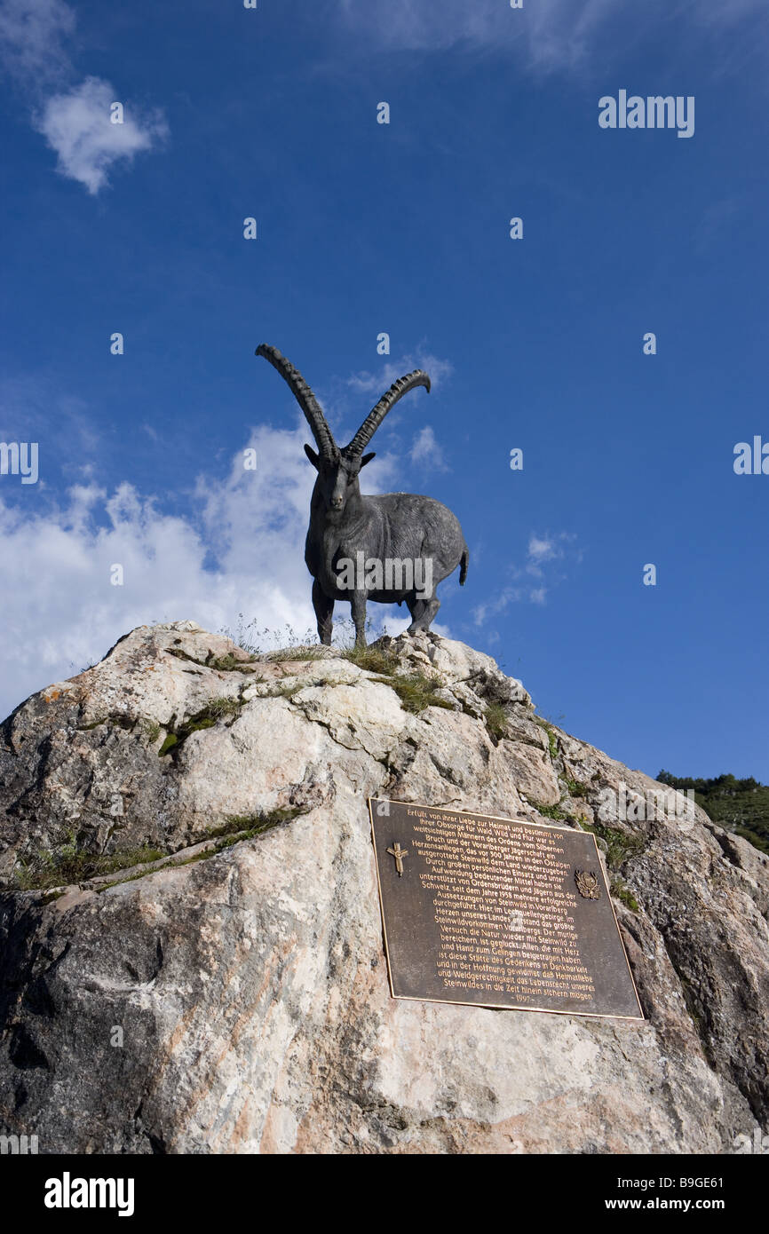 Austria Vorarlberg Lech am Arlberg Lech-Valley Formarin-Lake monument ibex Image alpine fauna alpine animal mountains bronze Stock Photo