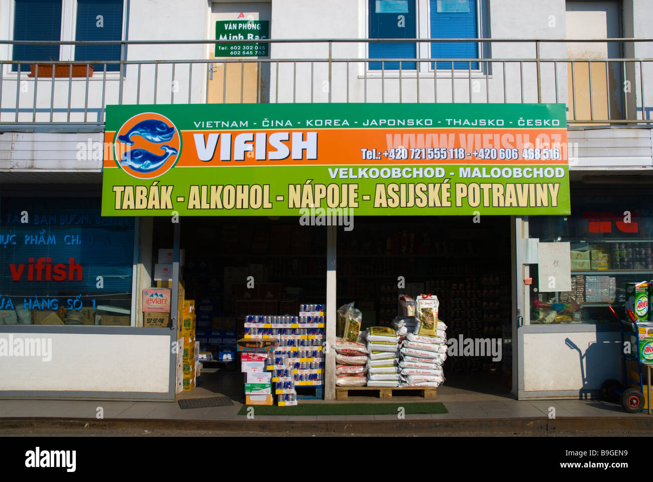 Foodstore at a Vietnamese market in outskirts of Prague Czech Republic Europe Stock Photo