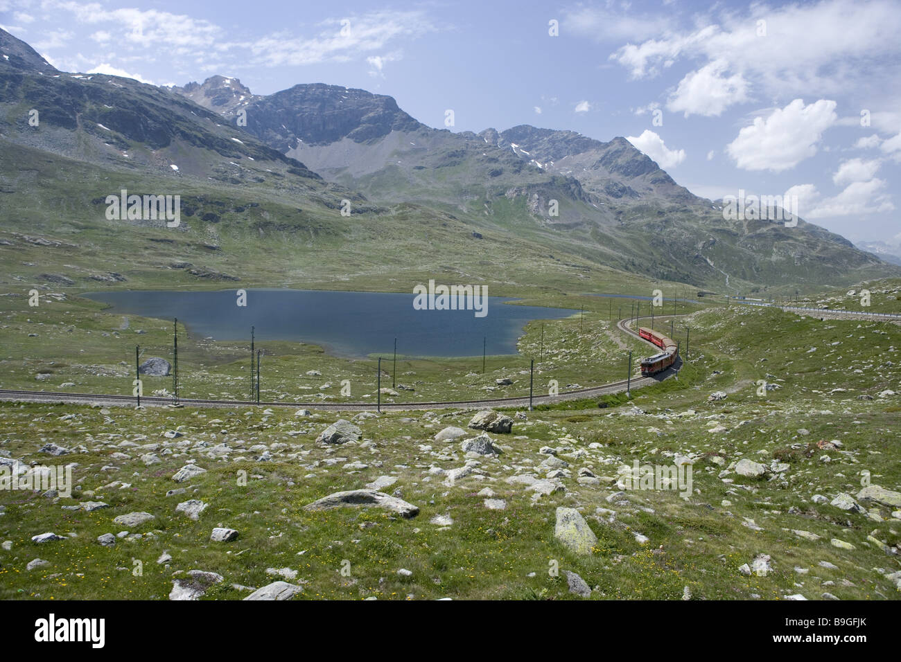 Switzerland Graubünden Engadin Berninapass Lej Nair railway line