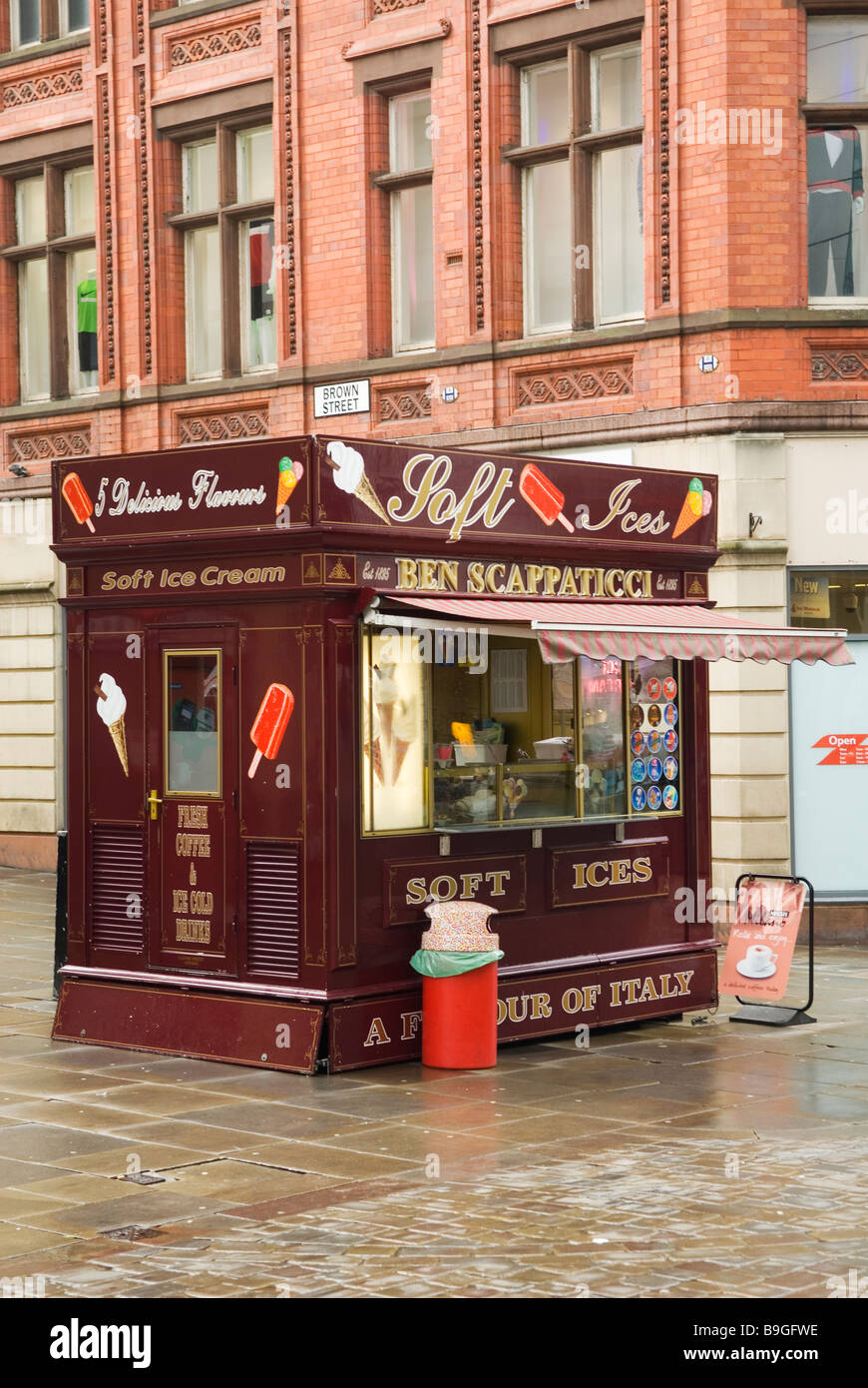 Ice cream booth on Market street Manchester city centre UK Stock Photo