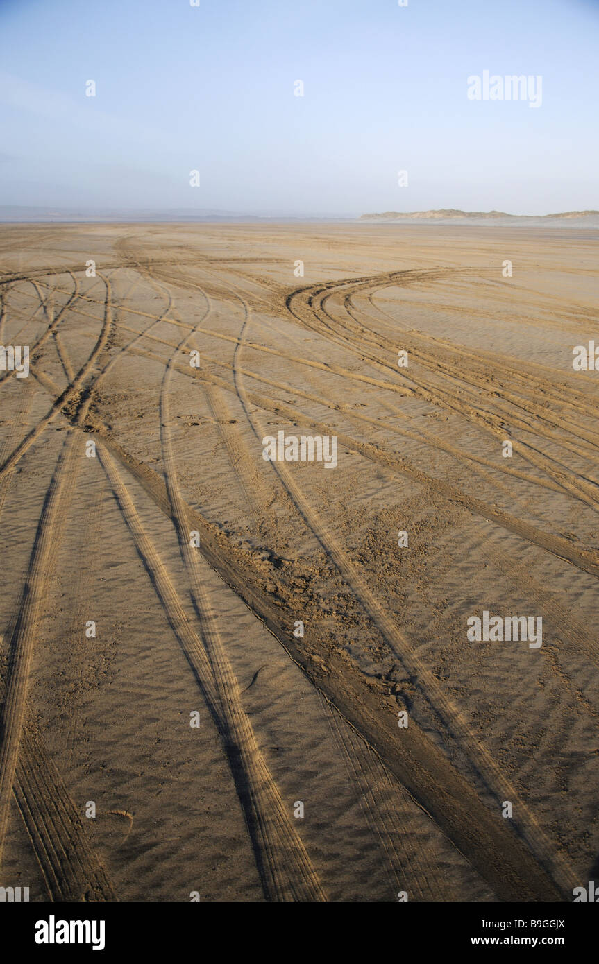 Kite buggy tracks in sand Stock Photo