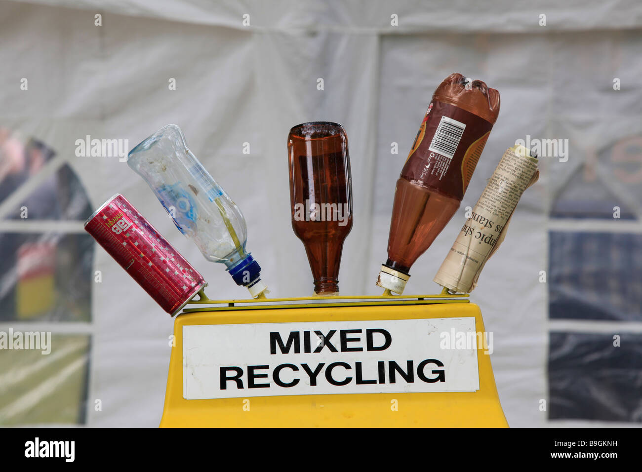 Recycling bin at wine and food festival,Timaru,Canterbury,South Island,New Zealand Stock Photo