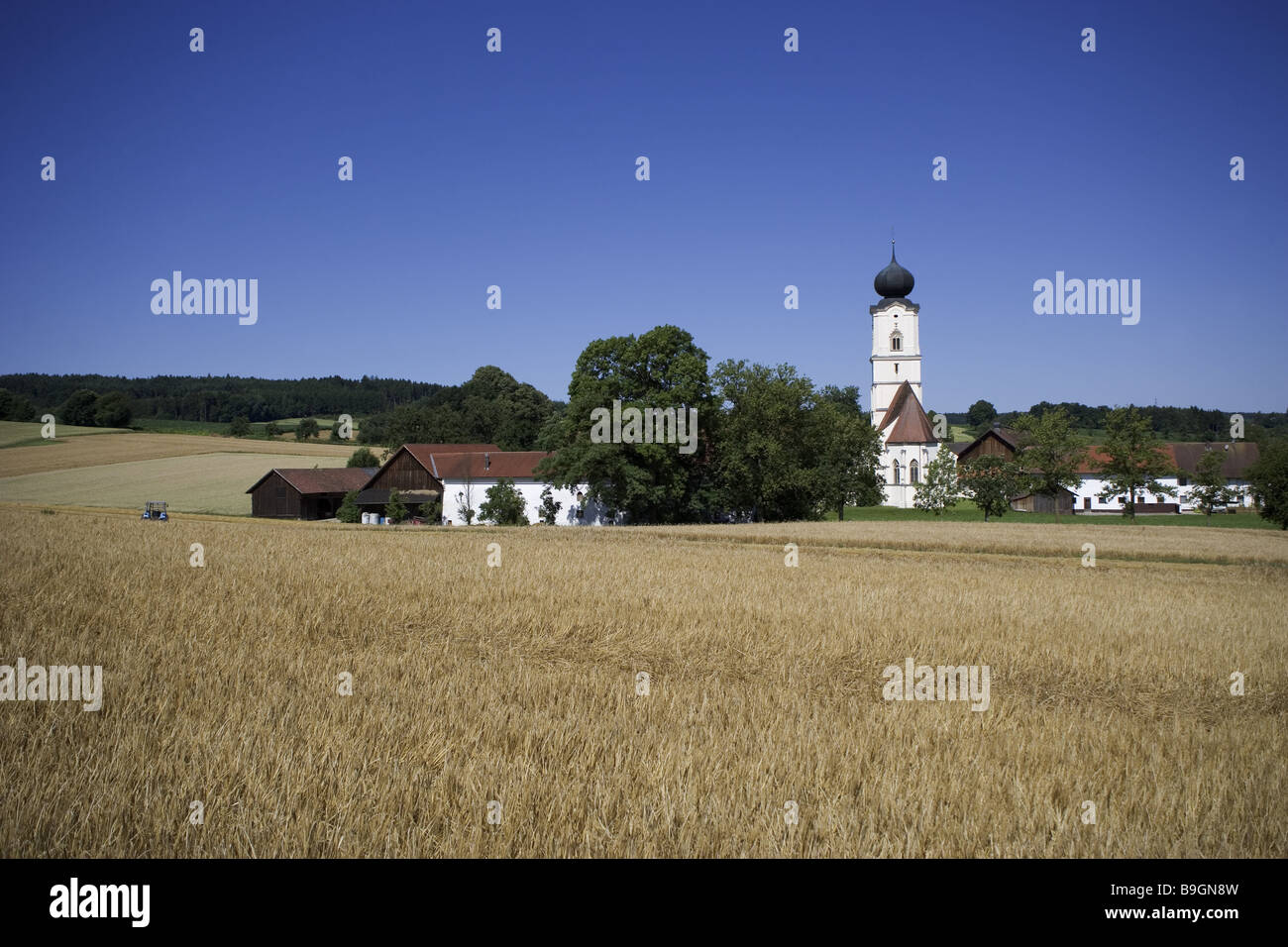 Germany Bavaria Grongörgen locality perspective pilgrimage-church lower bavaria spa-triangle place of pilgrimage place houses Stock Photo