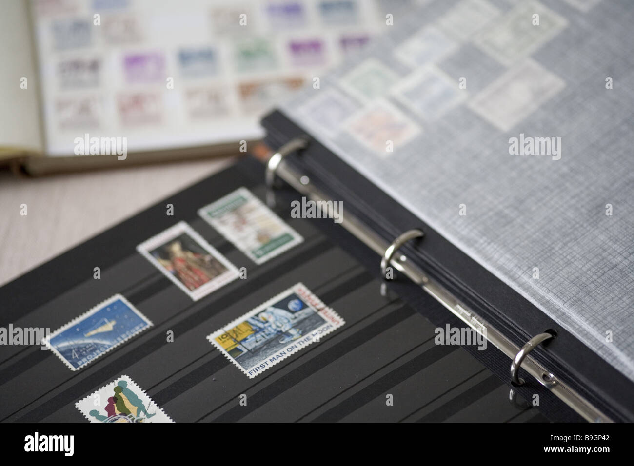 Stamp-album stamps philately collect hobby Stock Photo