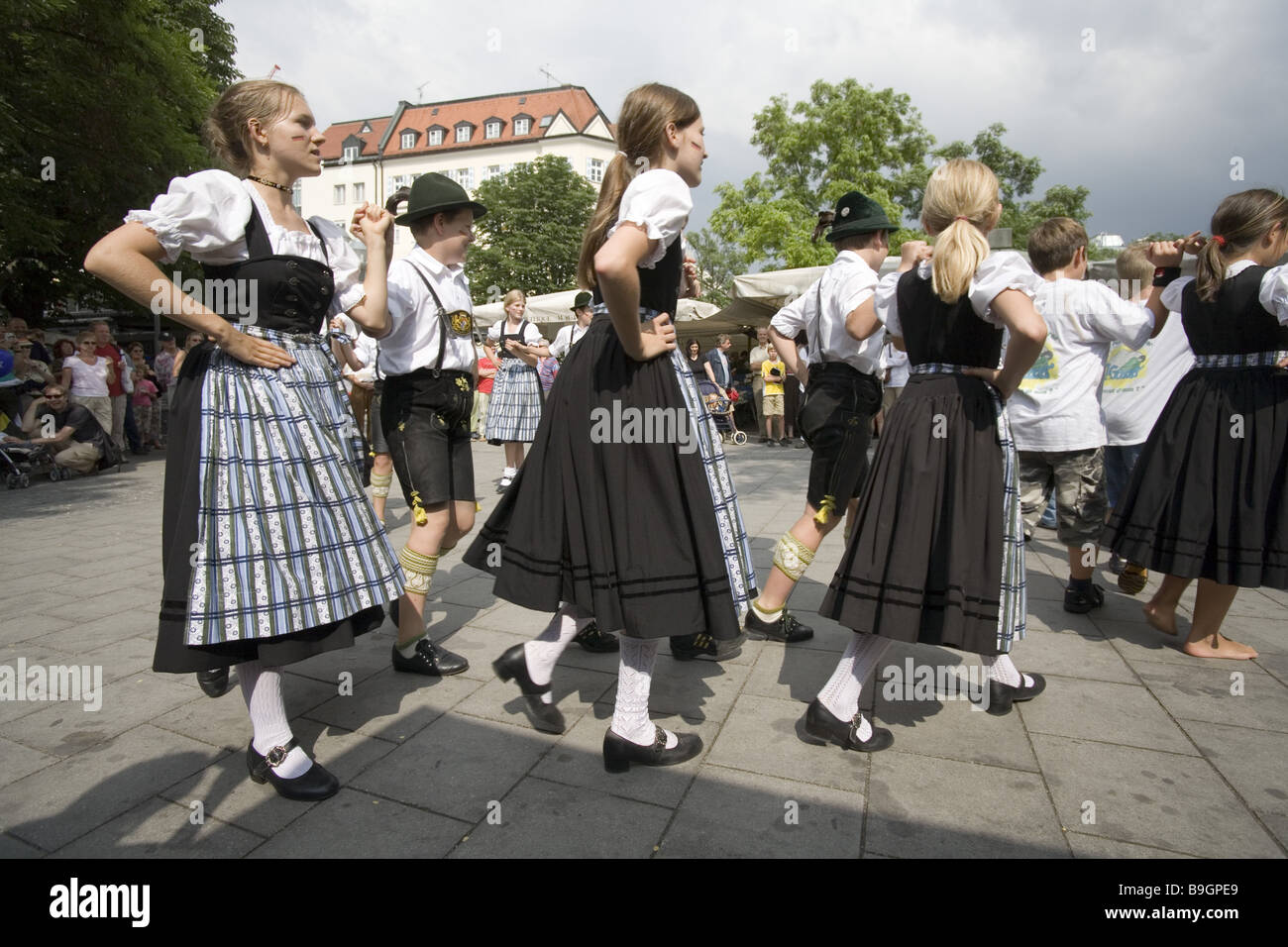 Germany Bavaria Munich Viktualienmarkt children traditional costum
