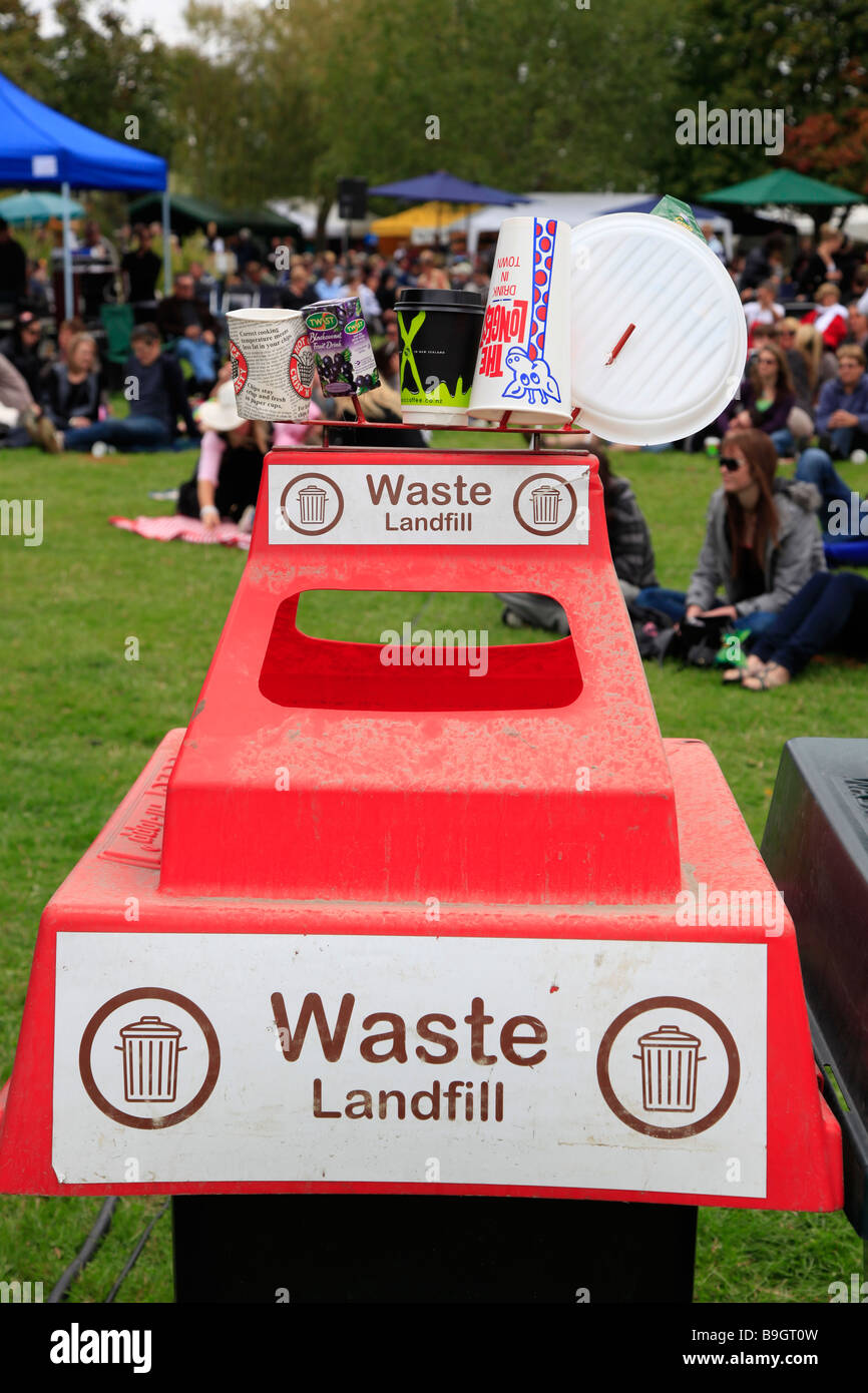 Recycling bin at wine and food festival,Timaru,Canterbury,South Island,New Zealand Stock Photo