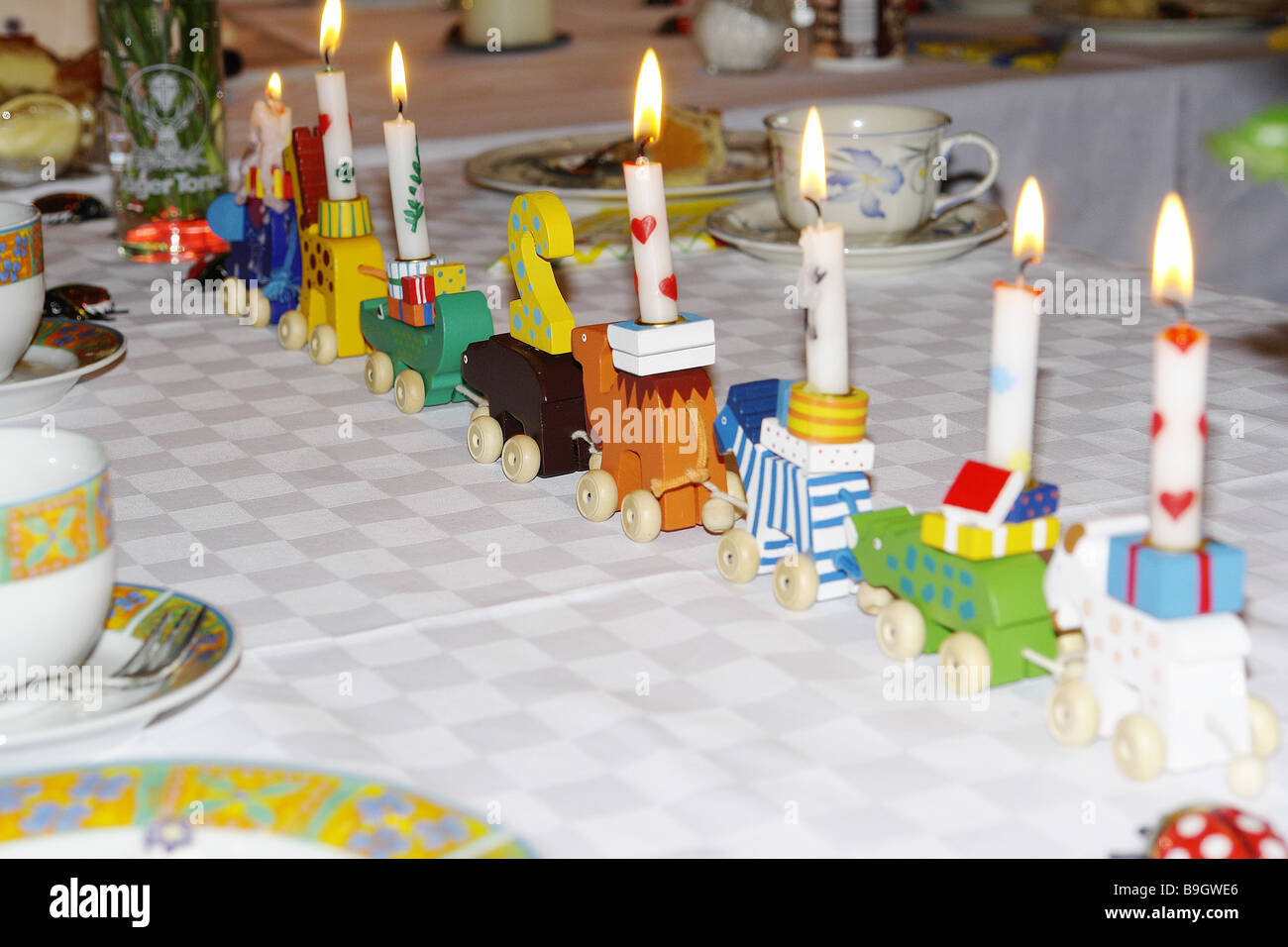 Children S Birthday Party Table Train Decorates Candles Colorfully