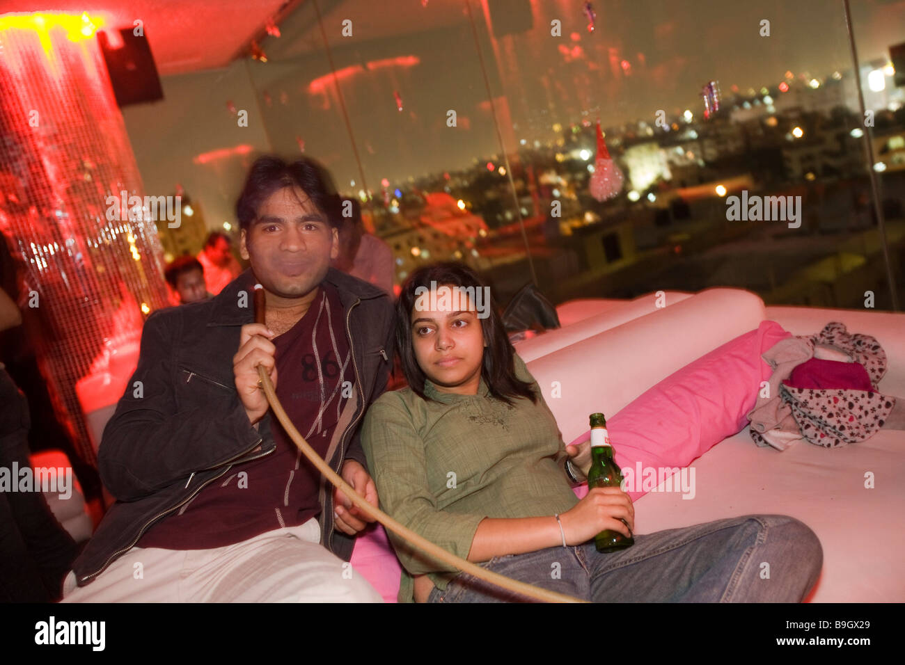 India Hyderabad Banjara Hills wealthy district Liquids night club Stock