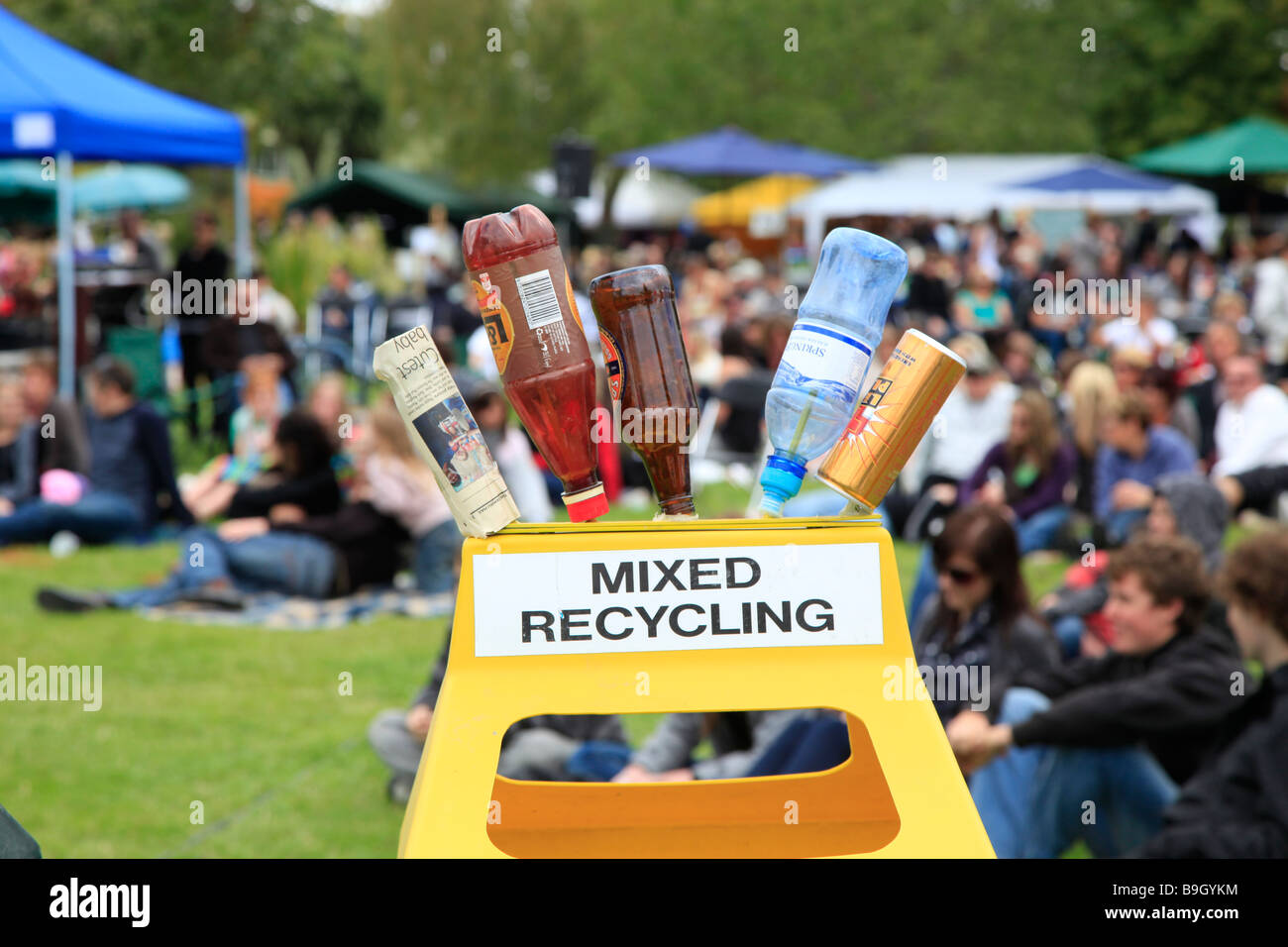 Recycling bin at wine and food festival,Timaru,Canterbury,South Island,New Zealand Stock Photo