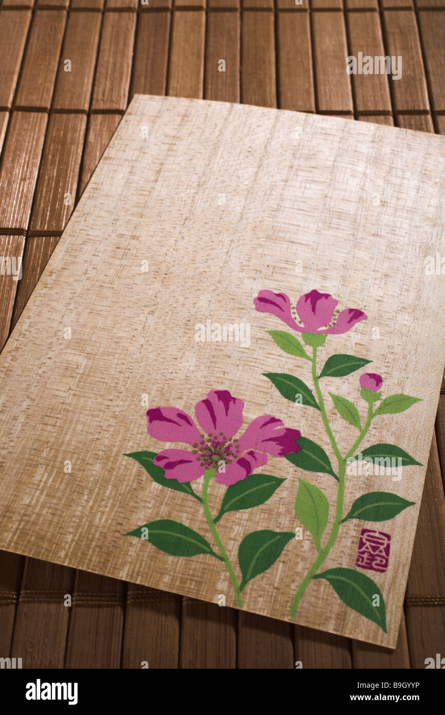 Bamboomats postcard Japanese bamboopaper prints motive flowers bamboo