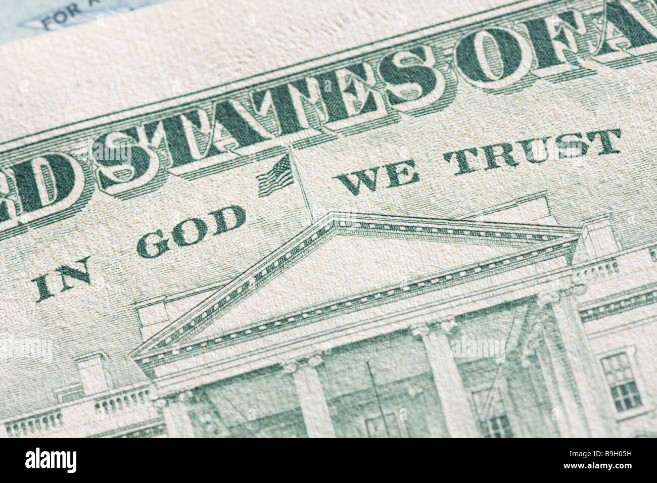 Close up of 'In God We Trust' on back of American twenty dollar bill Stock Photo